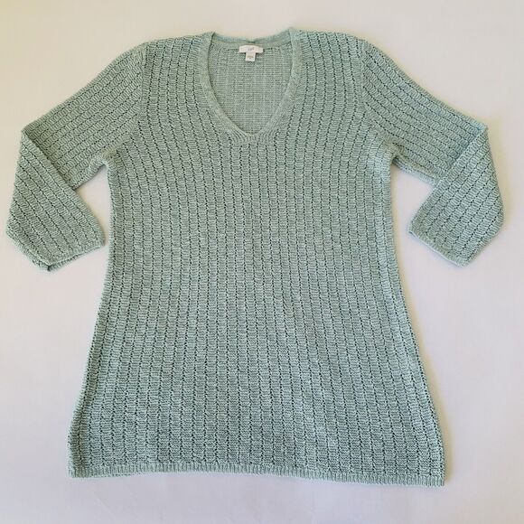 J Jill Sweater M  Aqua Blue Open Knit Tunic Coquette Resort Coastal Beach Boho - Picture 2 of 8